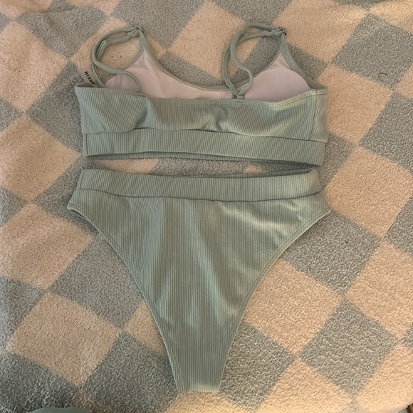 Ribbed High Waisted Bikini Adjustable Straps Swimsuit SHEIN Cheeky Bathing Suit - Picture 2 of 3